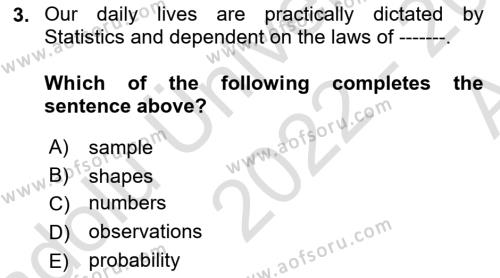 Statistics 1 Dersi 2022 - 2023 Yılı (Vize) Ara Sınavı 3. Soru