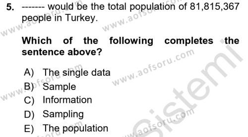 Statistics 1 Dersi 2022 - 2023 Yılı (Vize) Ara Sınavı 5. Soru