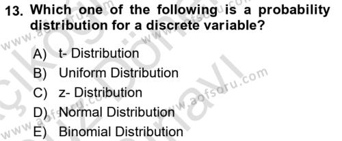 Statistics 1 Dersi 2022 - 2023 Yılı (Final) Dönem Sonu Sınavı 13. Soru