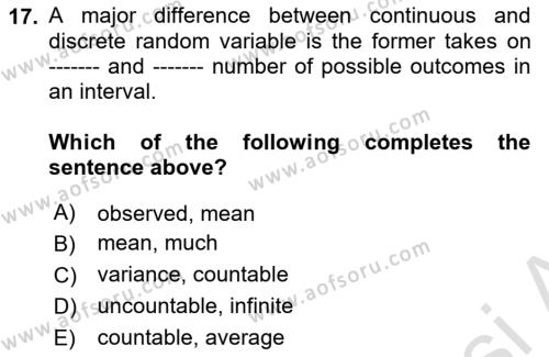 Statistics 1 Dersi 2022 - 2023 Yılı (Final) Dönem Sonu Sınavı 17. Soru