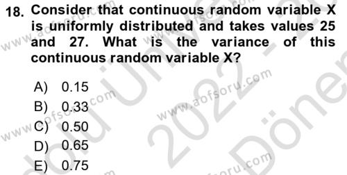 Statistics 1 Dersi 2022 - 2023 Yılı (Final) Dönem Sonu Sınavı 18. Soru