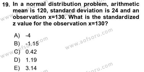 Statistics 1 Dersi 2022 - 2023 Yılı (Final) Dönem Sonu Sınavı 19. Soru