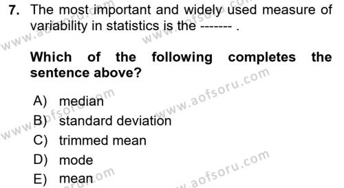Statistics 1 Dersi 2022 - 2023 Yılı (Final) Dönem Sonu Sınavı 7. Soru