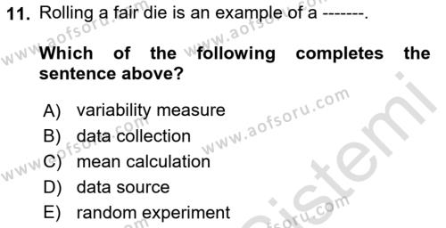 Statistics 1 Dersi 2022 - 2023 Yılı Yaz Okulu Sınavı 11. Soru