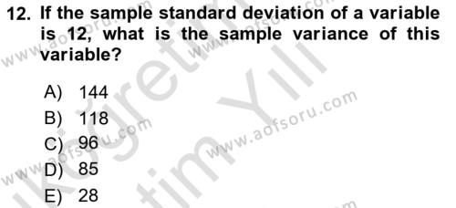 Statistics 1 Dersi 2022 - 2023 Yılı Yaz Okulu Sınavı 12. Soru