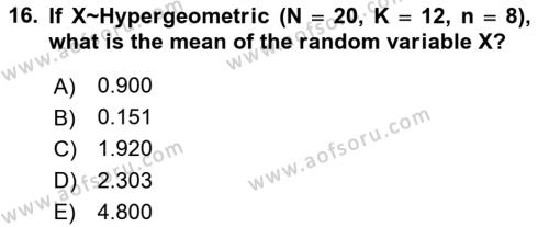 Statistics 1 Dersi 2022 - 2023 Yılı Yaz Okulu Sınavı 16. Soru