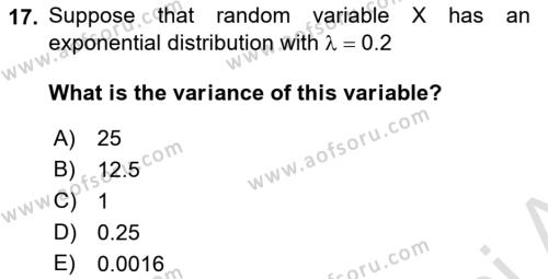 Statistics 1 Dersi 2022 - 2023 Yılı Yaz Okulu Sınavı 17. Soru