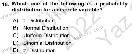 Statistics 1 Dersi 2022 - 2023 Yılı Yaz Okulu Sınavı 18. Soru