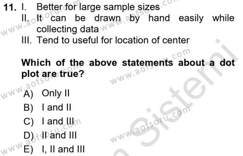 Statistics 1 Dersi 2023 - 2024 Yılı (Vize) Ara Sınavı 11. Soru