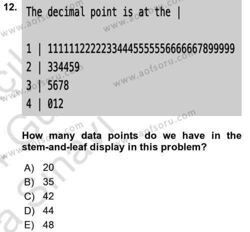 Statistics 1 Dersi 2023 - 2024 Yılı (Vize) Ara Sınavı 12. Soru