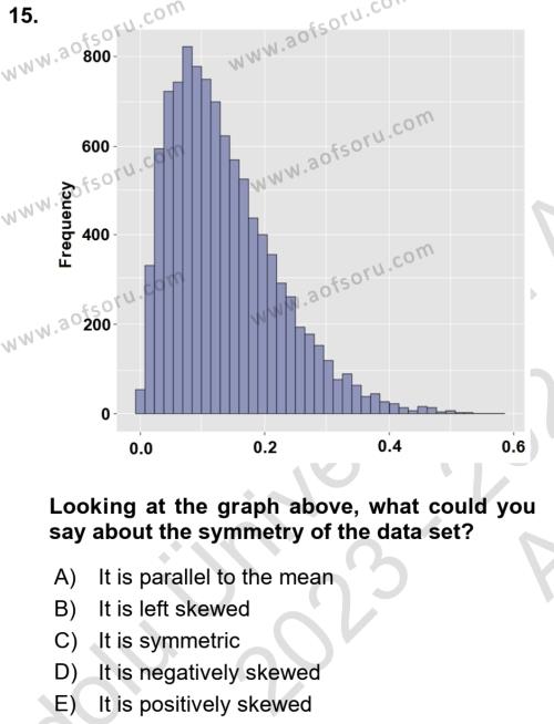 Statistics 1 Dersi 2023 - 2024 Yılı (Vize) Ara Sınavı 15. Soru