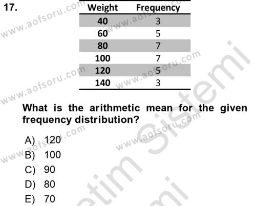 Statistics 1 Dersi 2023 - 2024 Yılı (Vize) Ara Sınavı 17. Soru