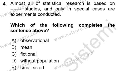 Statistics 1 Dersi 2023 - 2024 Yılı (Vize) Ara Sınavı 4. Soru