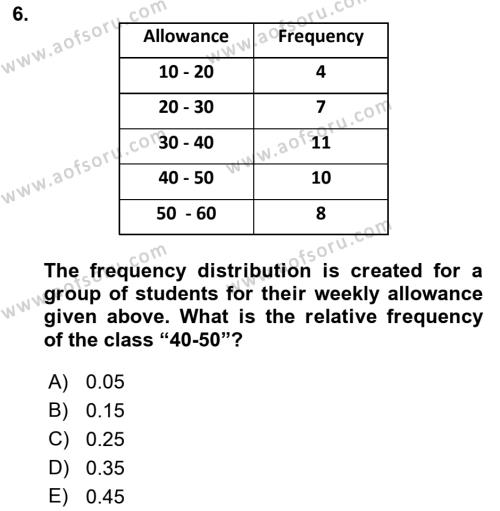 Statistics 1 Dersi 2023 - 2024 Yılı (Vize) Ara Sınavı 6. Soru