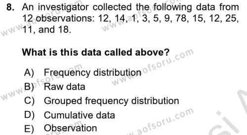 Statistics 1 Dersi 2023 - 2024 Yılı (Vize) Ara Sınavı 8. Soru