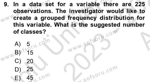 Statistics 1 Dersi 2023 - 2024 Yılı (Vize) Ara Sınavı 9. Soru