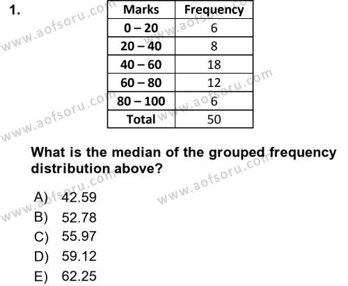 Statistics 1 Dersi 2023 - 2024 Yılı (Final) Dönem Sonu Sınavı 1. Soru