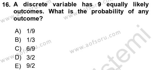 Statistics 1 Dersi 2023 - 2024 Yılı (Final) Dönem Sonu Sınavı 16. Soru