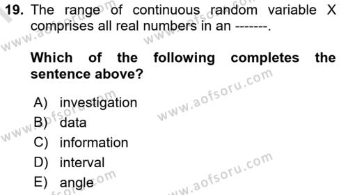 Statistics 1 Dersi 2023 - 2024 Yılı (Final) Dönem Sonu Sınavı 19. Soru