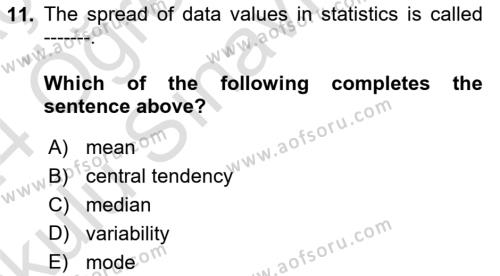 Statistics 1 Dersi 2023 - 2024 Yılı Yaz Okulu Sınavı 11. Soru