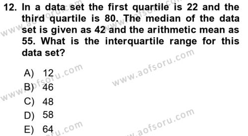 Statistics 1 Dersi 2023 - 2024 Yılı Yaz Okulu Sınavı 12. Soru