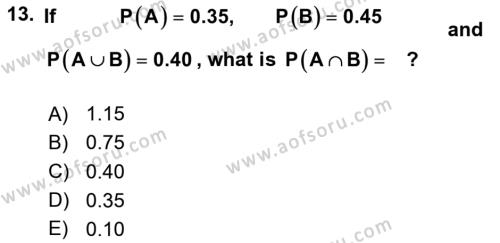 Statistics 1 Dersi 2023 - 2024 Yılı Yaz Okulu Sınavı 13. Soru
