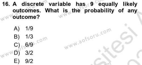 Statistics 1 Dersi 2023 - 2024 Yılı Yaz Okulu Sınavı 16. Soru