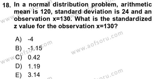Statistics 1 Dersi 2023 - 2024 Yılı Yaz Okulu Sınavı 18. Soru