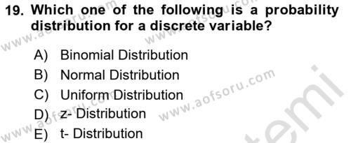 Statistics 1 Dersi 2023 - 2024 Yılı Yaz Okulu Sınavı 19. Soru