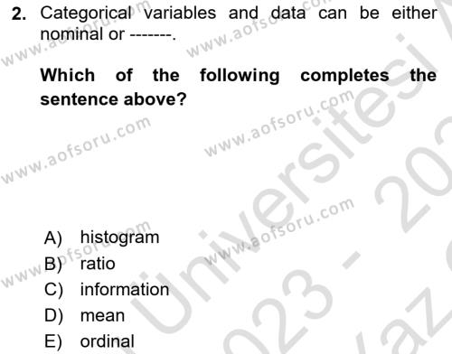 Statistics 1 Dersi 2023 - 2024 Yılı Yaz Okulu Sınavı 2. Soru