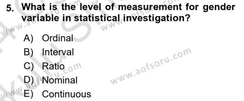 Statistics 1 Dersi 2023 - 2024 Yılı Yaz Okulu Sınavı 5. Soru