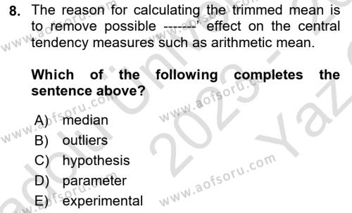 Statistics 1 Dersi 2023 - 2024 Yılı Yaz Okulu Sınavı 8. Soru