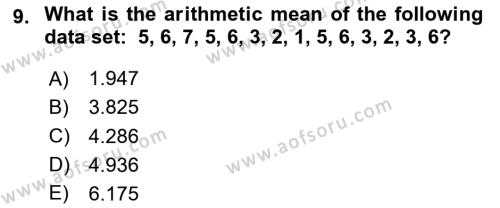 Statistics 1 Dersi 2023 - 2024 Yılı Yaz Okulu Sınavı 9. Soru