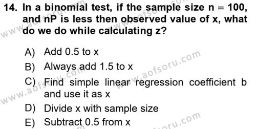 Statistics 2 Dersi 2018 - 2019 Yılı (Final) Dönem Sonu Sınavı 14. Soru