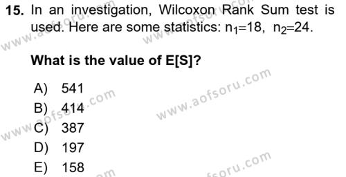 Statistics 2 Dersi 2018 - 2019 Yılı (Final) Dönem Sonu Sınavı 15. Soru