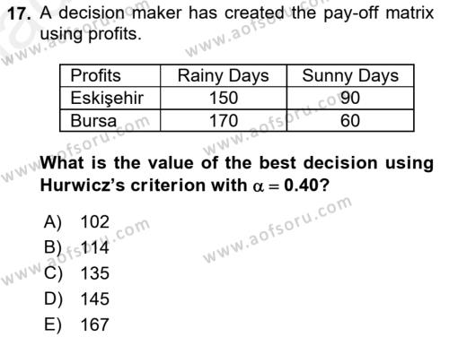 Statistics 2 Dersi 2018 - 2019 Yılı (Final) Dönem Sonu Sınavı 17. Soru