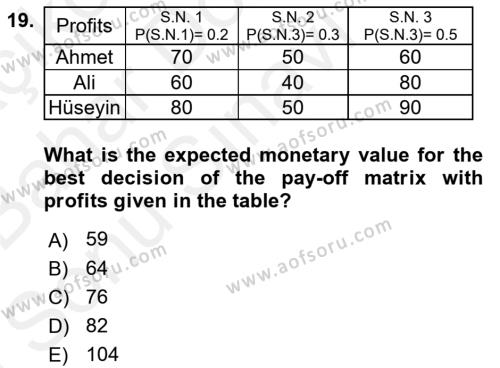 Statistics 2 Dersi 2018 - 2019 Yılı (Final) Dönem Sonu Sınavı 19. Soru