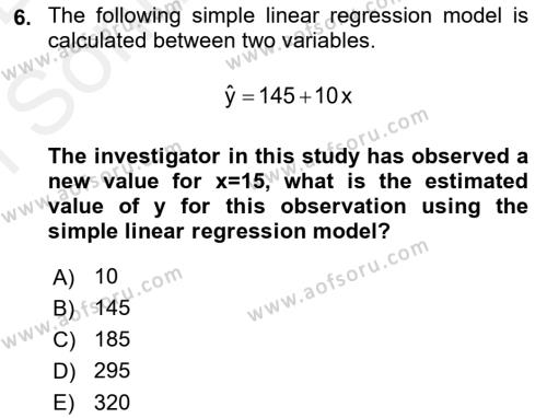 Statistics 2 Dersi 2018 - 2019 Yılı (Final) Dönem Sonu Sınavı 6. Soru