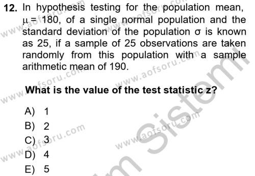 Statistics 2 Dersi 2018 - 2019 Yılı Yaz Okulu Sınavı 12. Soru