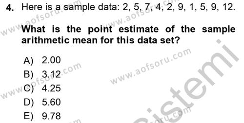 Statistics 2 Dersi 2018 - 2019 Yılı Yaz Okulu Sınavı 4. Soru