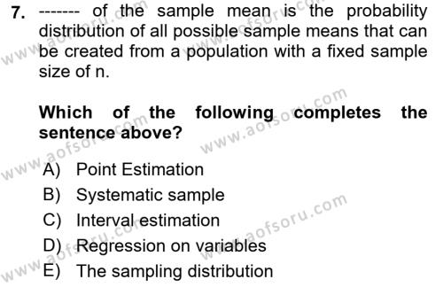 Statistics 2 Dersi 2018 - 2019 Yılı Yaz Okulu Sınavı 7. Soru