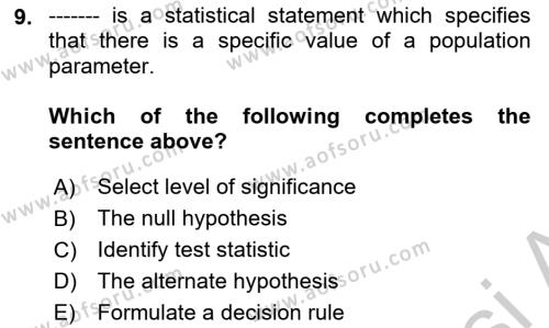 Statistics 2 Dersi 2018 - 2019 Yılı Yaz Okulu Sınavı 9. Soru