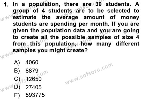 Statistics 2 Dersi 2020 - 2021 Yılı Yaz Okulu Sınavı 1. Soru