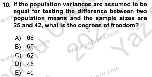 Statistics 2 Dersi 2020 - 2021 Yılı Yaz Okulu Sınavı 10. Soru