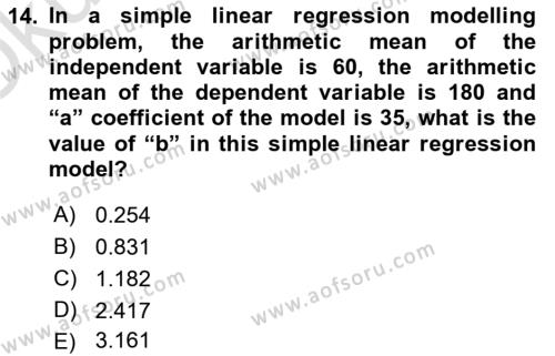 Statistics 2 Dersi 2020 - 2021 Yılı Yaz Okulu Sınavı 14. Soru