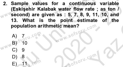 Statistics 2 Dersi 2020 - 2021 Yılı Yaz Okulu Sınavı 2. Soru