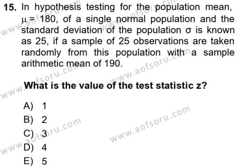 Statistics 2 Dersi 2021 - 2022 Yılı (Vize) Ara Sınavı 15. Soru