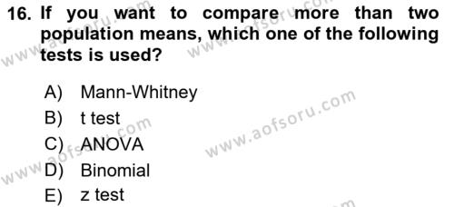 Statistics 2 Dersi 2021 - 2022 Yılı (Vize) Ara Sınavı 16. Soru