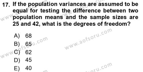 Statistics 2 Dersi 2021 - 2022 Yılı (Vize) Ara Sınavı 17. Soru