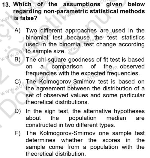 Statistics 2 Dersi 2021 - 2022 Yılı (Final) Dönem Sonu Sınavı 13. Soru